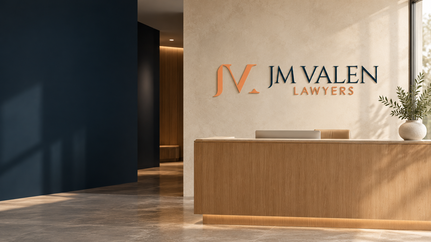 JM Valen branded reception — AI-generated concept / 品牌接待空间概念图